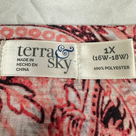 Terra & Sky Womens Plus Size Coral Paisley Short Sleeve Top Size 1X 16W-18W - Picture 4 of 7